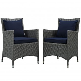 Modway Sojourn 2 Piece Outdoor Patio Sunbrella® Dining Set - Canvas Navy - Set in Front Angle