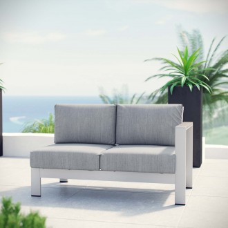Modway Shore Right-Arm Corner Sectional Outdoor Patio Aluminum Loveseat - Silver Gray - Lifestyle