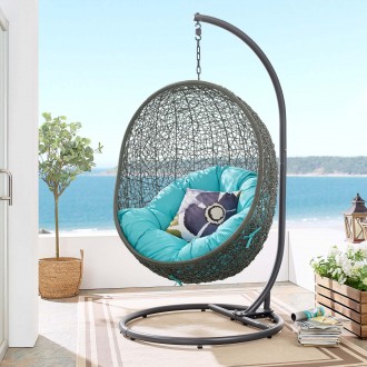 Modway Hide Outdoor Patio Swing Chair With Stand in Gray Turquoise - Lifestyle