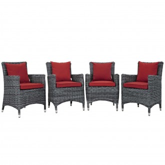 Modway Summon 4 Piece Outdoor Patio Sunbrella® Dining Set in Canvas Red - Set in Front Side Angle