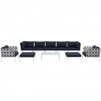 Modway Harmony 10 Piece Outdoor Patio Aluminum Sectional Sofa Set - White Navy - Set in Front Angle
