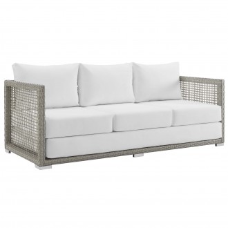 Modway Aura Outdoor Patio Wicker Rattan Sofa - Gray White - Front Side Angle
