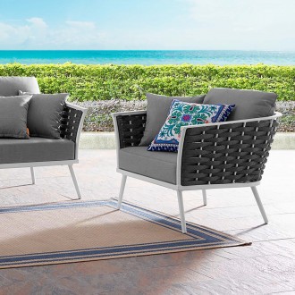 Modway Stance Outdoor Patio Aluminum Armchair - White Gray - Lifestyle