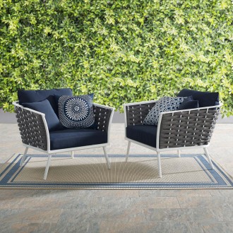 Modway Stance Armchair Outdoor Patio Aluminum in White Navy - Set of Two - Lifestyle