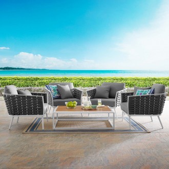 Modway Stance 5 Piece Outdoor Patio Aluminum Sectional Sofa Set - White Gray - Lifestyle