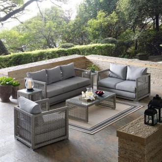 Modway Aura 6 Piece Outdoor Patio Wicker Rattan Set - Gray Gray - Lifestyle