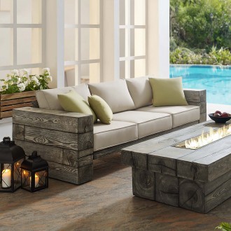 Modway Manteo Rustic Coastal Outdoor Patio Sunbrella® Sofa - Light Gray Beige - Lifestyle