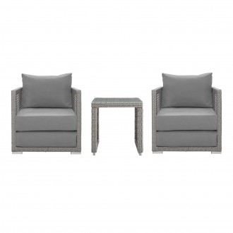 Modway Aura 3 Piece Outdoor Patio Wicker Rattan Set - Gray Gray - Set in Front Angle