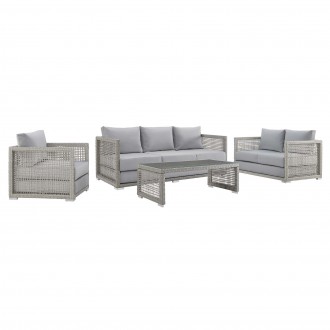Modway Aura 4 Piece Outdoor Patio Wicker Rattan Set - Gray Gray - Set in Front Side Angle