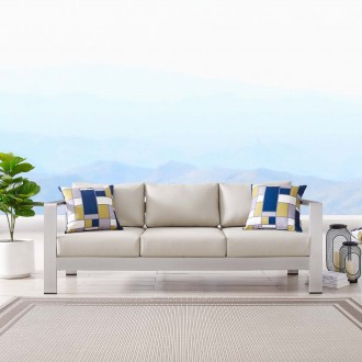Modway Shore Outdoor Patio Aluminum Sofa in Silver Beige - Lifestyle