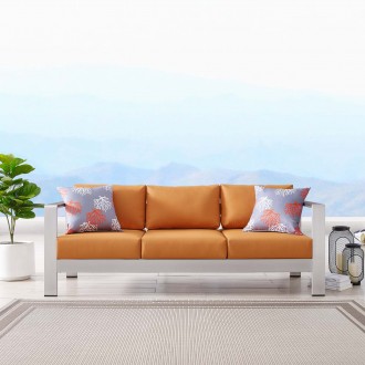 Modway Shore Outdoor Patio Aluminum Sofa - Silver Orange - Lifestyle