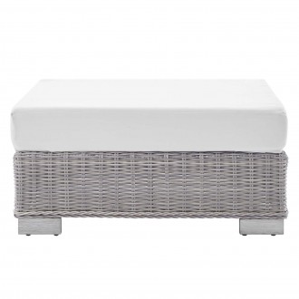 Modway Conway Sunbrella® Outdoor Patio Wicker Rattan Ottoman - Light Gray White - Front Angle