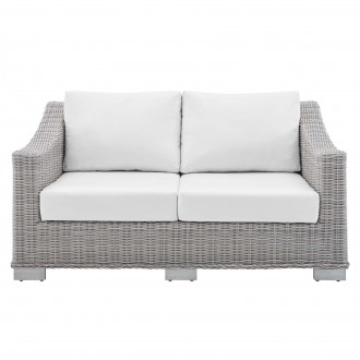 Modway Conway Sunbrella® Outdoor Patio Wicker Rattan Loveseat - Light Gray White - Front Angle