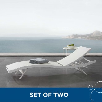 Modway Glimpse Outdoor Patio Mesh Chaise Lounge in White White - Set of Two - Lifestyle