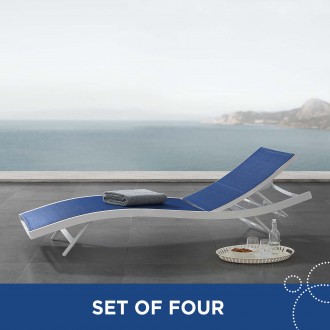 Modway Glimpse Outdoor Patio Mesh Chaise Lounge in White Navy - Set of Four - Lifestyle