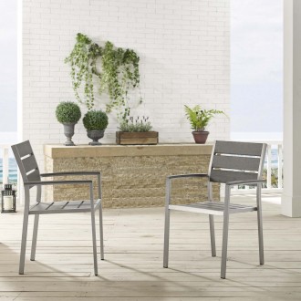 Modway Shore Outdoor Patio Aluminum Dining Armchair in Silver Gray - Set of Two - Lifestyle