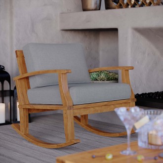 Modway Marina Outdoor Patio Teak Rocking Chair - Natural Gray - Lifestyle