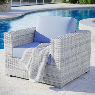 Modway Convene Outdoor Patio Armchair in  Light Gray Light Blue - Lifestyle