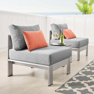 Modway Shore Sunbrella® Fabric Outdoor Patio Aluminum 3 Piece Set - Silver Gray - Lifestyle