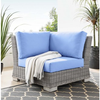 Modway Conway Outdoor Patio Wicker Rattan Corner Chair in Light Gray Light Blue - Lifestyle