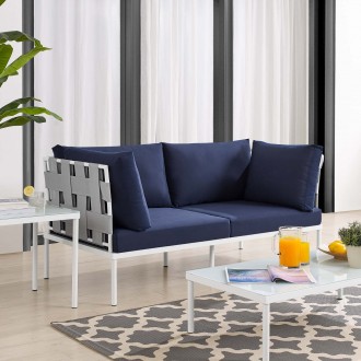 Modway Harmony Sunbrella® Outdoor Patio Aluminum Loveseat in Gray Navy - Lifestyle