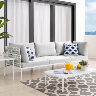 Modway Harmony Sunbrella® Basket Weave Outdoor Patio Aluminum Sofa in Taupe Gray - Lifestyle