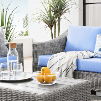 Modway Conway 4-Piece Outdoor Patio Wicker Rattan Furniture Set - Light Gray Light Blue - Lifestyle