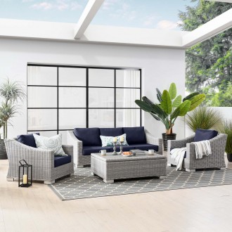 Modway Conway 4-Piece Outdoor Patio Wicker Rattan Furniture Set - Light Gray Navy - Lifestyle