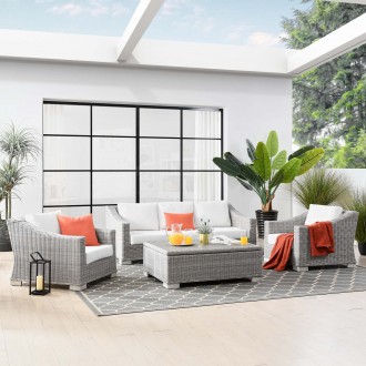 Modway Conway 4-Piece Outdoor Patio Wicker Rattan Furniture Set - White - Lifestyle