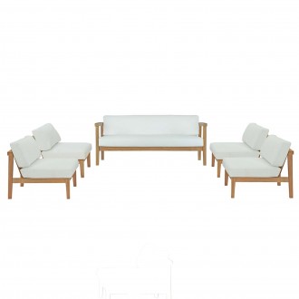 Modway Bayport 5 Piece Outdoor Patio Teak Set - Natural White - Set in Front Angle