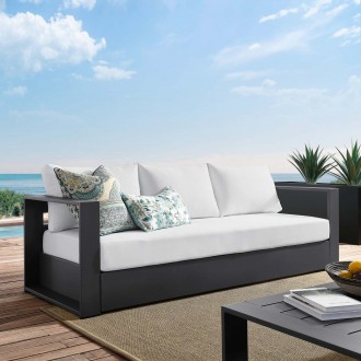 Modway Tahoe Outdoor Patio Powder-Coated Aluminum Sofa - Gray White - Lifestyle