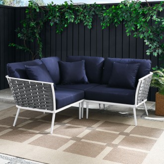 Modway Stance Outdoor Patio Aluminum Small Sectional Sofa in White Navy - Lifestyle