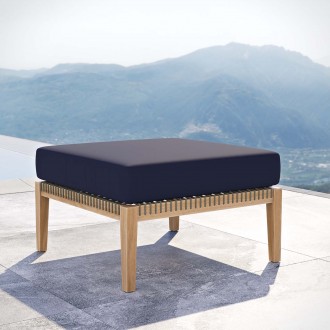 Modway Clearwater Outdoor Patio Teak Wood Ottoman in Gray Navy - Lifestyle