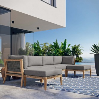 Modway Clearwater Outdoor Patio Teak Wood 6-Piece Sectional Sofa - Gray Graphite - Lifestyle