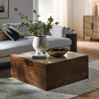 Modway Truett Square Wood Rattan Coffee Table Room VIew