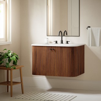 Modway Zia 30" Wall-Mount Bathroom Vanity with Marble Sink Walnut
