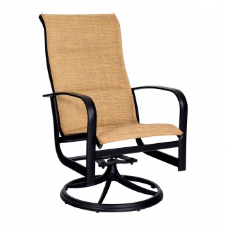 Woodard Fremont Padded Sling High Back Swivel Rocking Dining Armchair