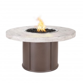 The Outdoor Plus Fresno 43" Steel and Wood Grain Fire Table Ivory finish