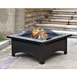 AZ Patio Heaters Wood Burning Fire Pit with Square Slate Table - Lifestyle