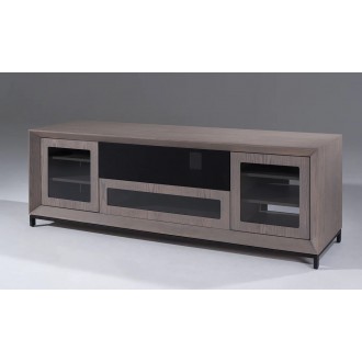 Furnitech 78" Contemporary TV Stand in American Walnut, Media Console for Flat Screen and Audio Video Installations Featuring Contoured Edge Detail with a Black Epoxy finished Steel Base and Levelers Angled Front