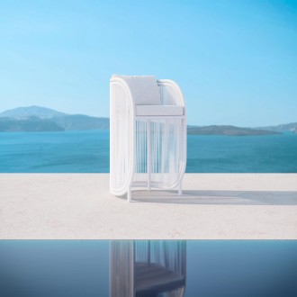 Azzurro Kamari Bar Stool With Matte White Aluminum Frame And White Mist All-Weather Texteline Rope - Lifestyle