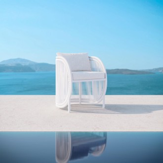 Azzurro Kamari Dining Chair With Matte White Aluminum and White Mist All-Weather Texteline Rope - Lifestyle