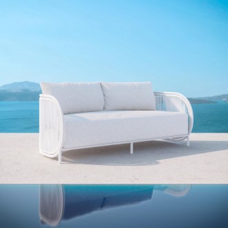 Azzurro Kamari 3 Seat Sofa With Matte White Aluminum Frame And White Mist All-Weather Texteline Rope - Lifestyle