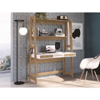 Casabianca TOWER DESK Office Desk In White Melamine With Built In Bookcase And Oak Legs - Lifestyle