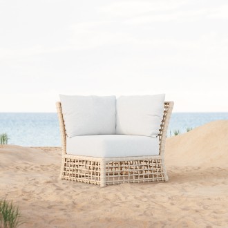 Azzurro Living Kiawah Corner Chair With Natural Aluminum Frame And Almond All-Weather Wicker - Lifestyle