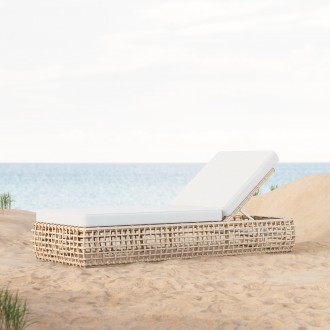 Azzurro Living Kiawah Lounge Chair With Matte White Aluminum Frame And Almond All-Weather Wicker - Lifestyle