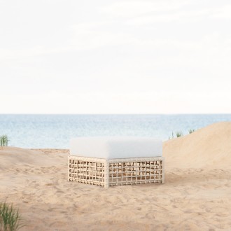 Azzurro Living Kiawah Ottoman With Natural Aluminum Frame And Almond All-Weather Wicker - Lifestyle