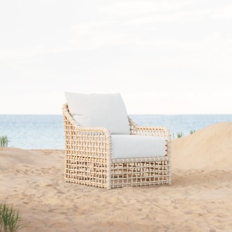 Azzurro Kiawah High Back Club Chair With Natural Aluminum And Almond All-Weather Wicker - Lifestyle
