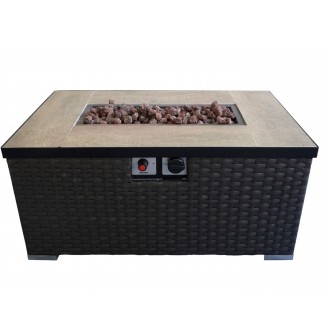 Crawford and Burke Auburn Dark Brown Woven Gas Fire Pit Table, Frontview