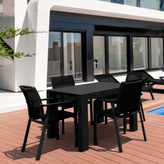 Compamia Pacific 5 Piece Dining set with Extension Table and Sling Arm Chairs Black Frame Black Sling,Dark Gray Frame Black Sling,Taupe Frame Taupe Sling,White Frame White Sling, Lifestyle